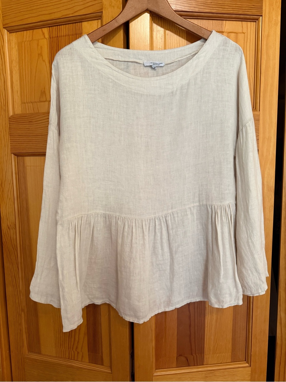 Vanessa Zani Linen Peplum Tunic Top - Relaxed Long Sleeve